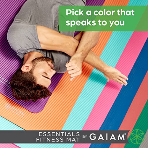 Gaiam Essentials Thick Yoga Mat Fitness & Exercise Mat With Easy-Cinch Carrier Strap, Black, 72''L X 24''W X 2/5 Inch Thick