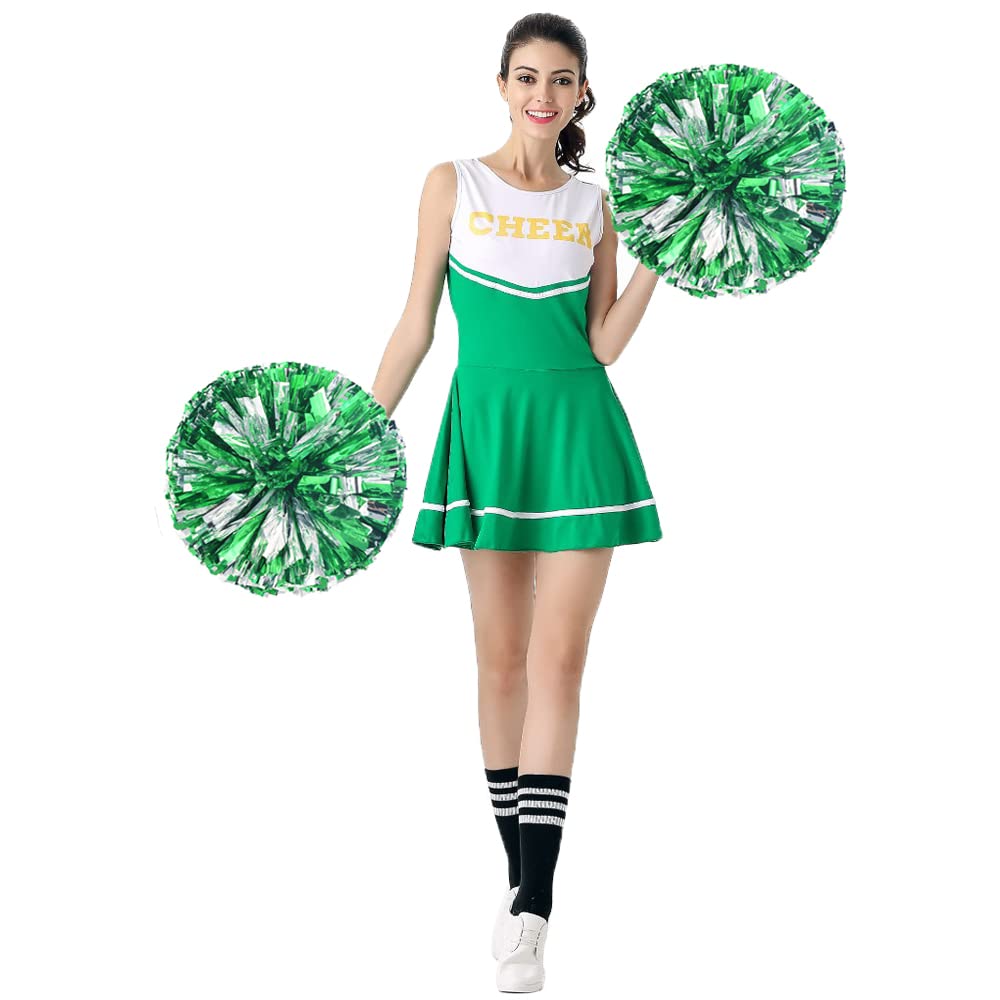 Puzine 4Pack 13'' Cheerleading Pom Poms With New Handle For Team Spirit Sports Dance Cheering Kids Adults 100G (4 Pack Green And