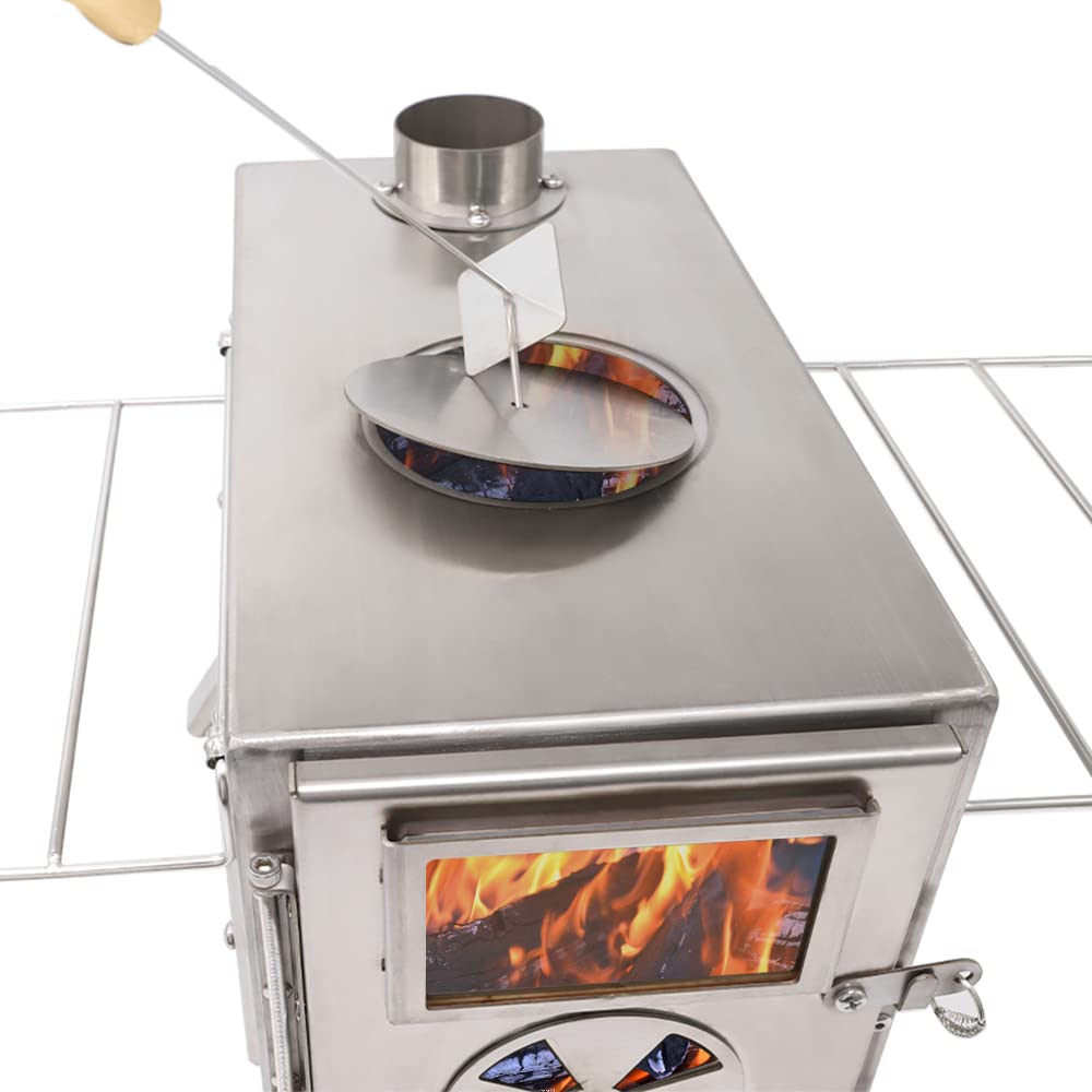 Fitinhot Tent Stove, Portable Camping Wood Burning Stoves Stainless Steel With Chimney Pipes For Outdoor Cookout, Hiking, Travel