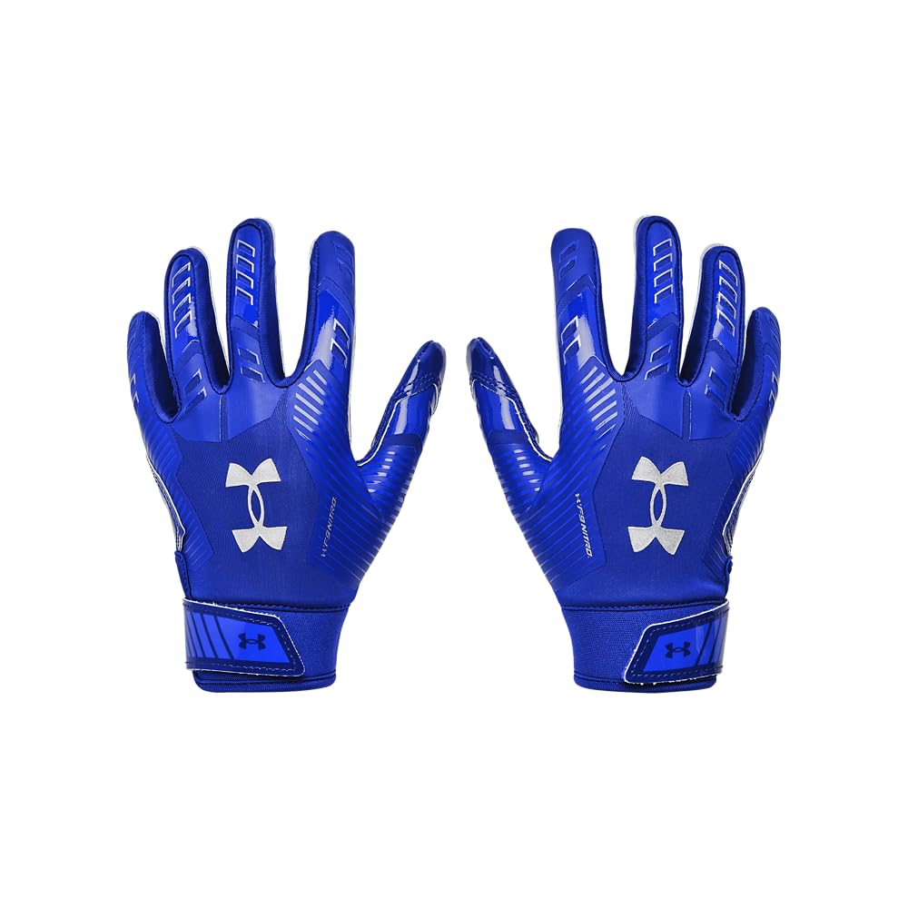 Under Armour Boys' Pee Wee F9 Football Gloves, (400) Royal/Capri/Metallic Silver, One Size Fits Most