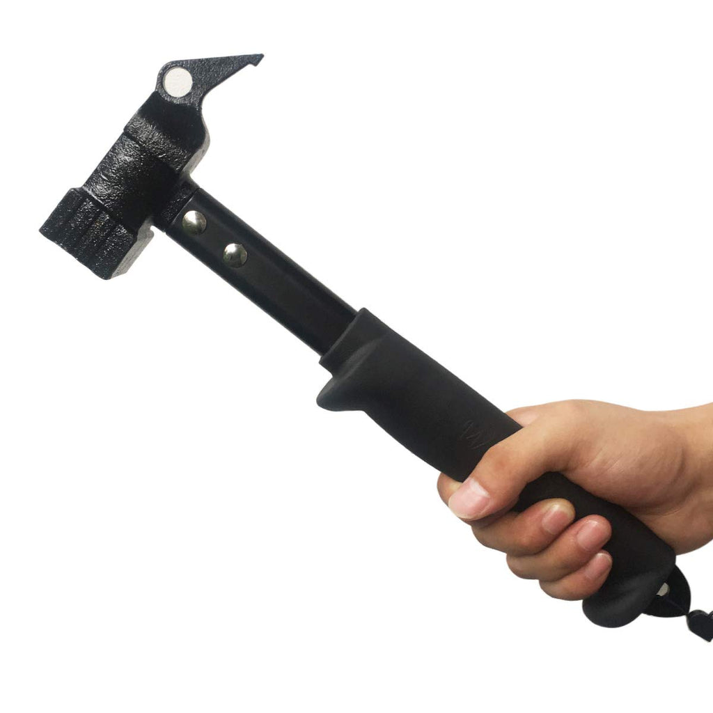 Beefoor Camping Hammer Heavy Duty With Tent Stake Remover, 12.6'' Steel Tent Hammer - Rubber Covered Handle Tent Mallet With Hol