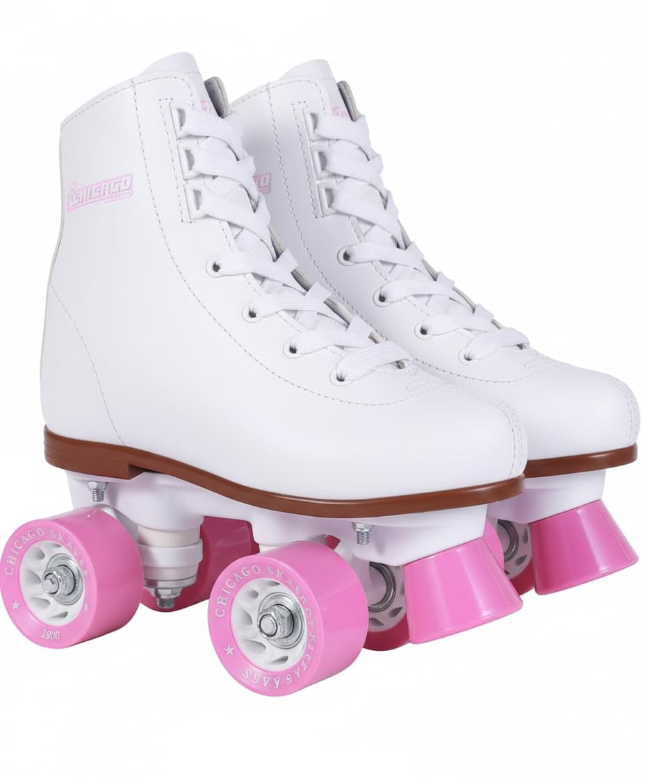 Chicago Girls Rink Roller Skates - Classic High-Top Quad Skates, Padded Ankle Collar, 54mm Urethane Wheels, Adjustable Trucks, I