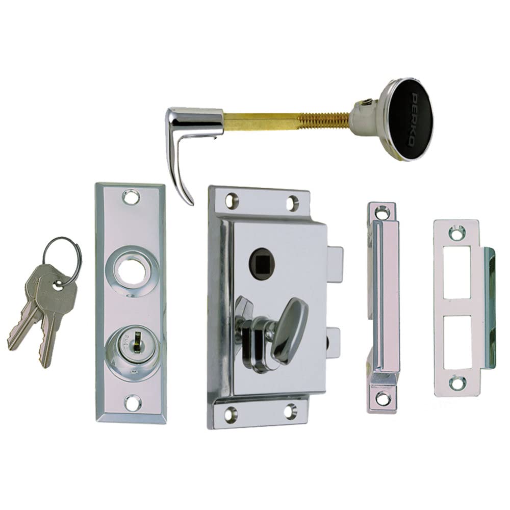 Perko 0919Dp0Chr Reverse-Bevel Rim Lock Set With Flush Strike