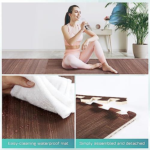 Yes4All 6Lwd Interlocking Eva Borders  Foam Floor Mats For Gym Equipment (24 Grey 6 Pcs), I. 12 Square Feet (12 Tiles) -Walnut W