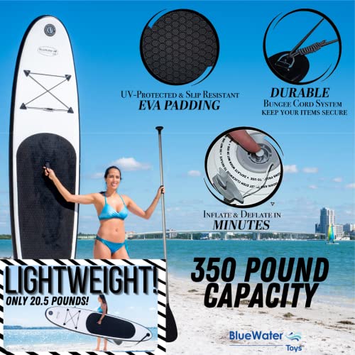 Blue Water Toys Portable Inflatable Stand Up Paddle Board Kit With Pump, Backpack, Coil Leash, And Repair Kit, Sup 350 Pound Lim