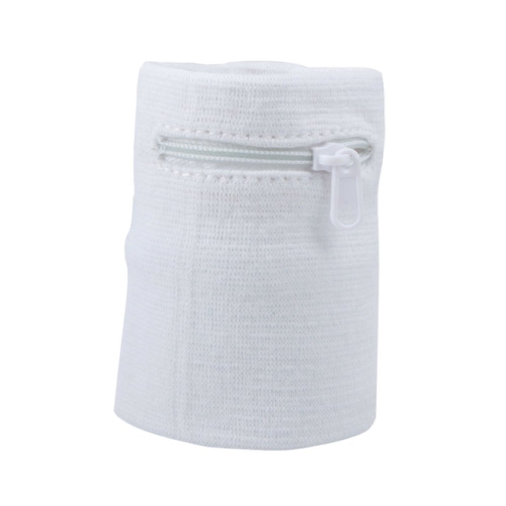 Suddora Zipper Wrist Pouch - Sweatband/Wristband Wallet For Keys, Id, Cards, Cash (White)