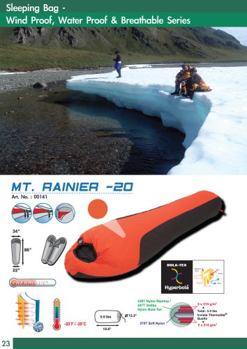 Mummy Sleeping Bag: High Peak Mt. Rainier Waterproof ~ Minus 20 Degree F. -20 Degree F.