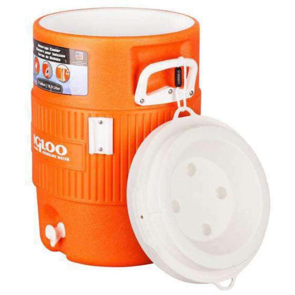 Igloo 10 Gallon Seat Top Water Jug With Cup Dispenser , Orange/White