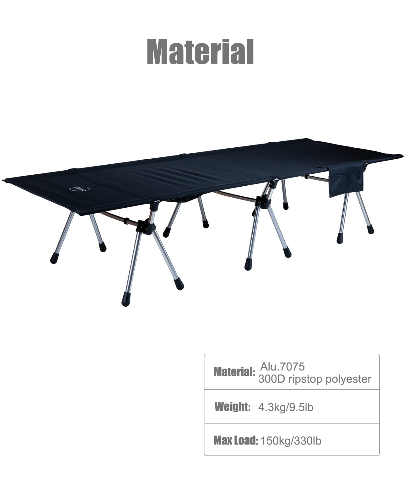 Iclimb Super Easy Assemble Folding Cot Ultralight Compact Heavy Duty With Carry Bag For Adults Camping Backpacking (Black, Two H