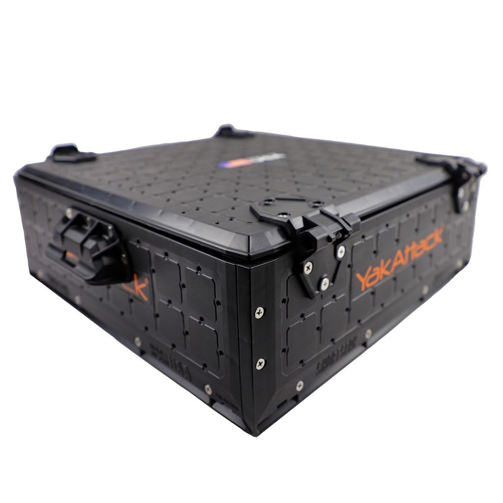 YakAttack ShortStak SOLO Storage Box 16 x 16 - Black | Standalone Low-Profile Crate with Lid, Hinges & Latches | GridLoc Mountin