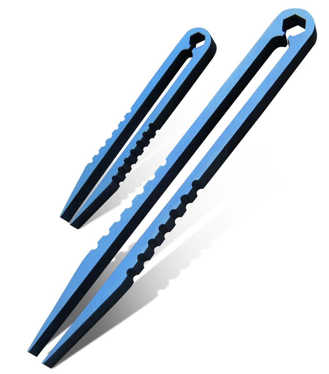 Canku 2pcs Mini Tweezers Titanium Portable Titanium Alloy EDC Tweezers Survival Camping Outdoor Travel Mini Tool(Double Blue))