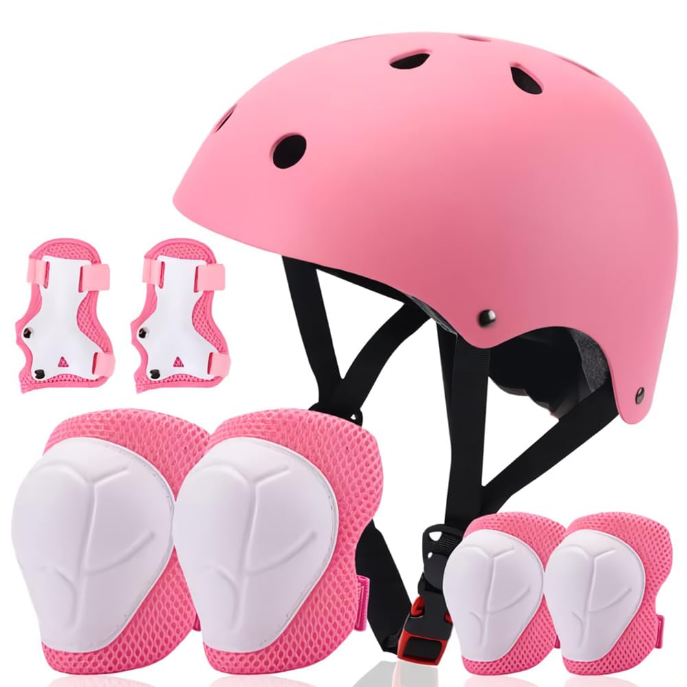 Besttravel Kids Helmet with Pads Set, Toddler Adjustable Toddler Bike Helmet Age 5 and Older Boys Girls Multi-Sports Safety (Pin
