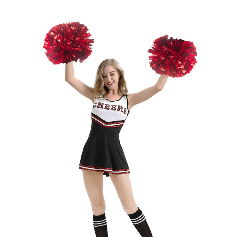 Hooshing 6Pcs Red Cheerleading Pom Poms Metallic Cheer Pompoms With Baton Handle For Kids Adults Team Spirit Sports Dance Cheeri