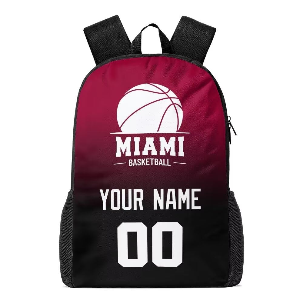 Personalized Miami Basketball Sports Backpack Custom City Fan Gift Shoulder Bag Add Name and Number Casual Bag