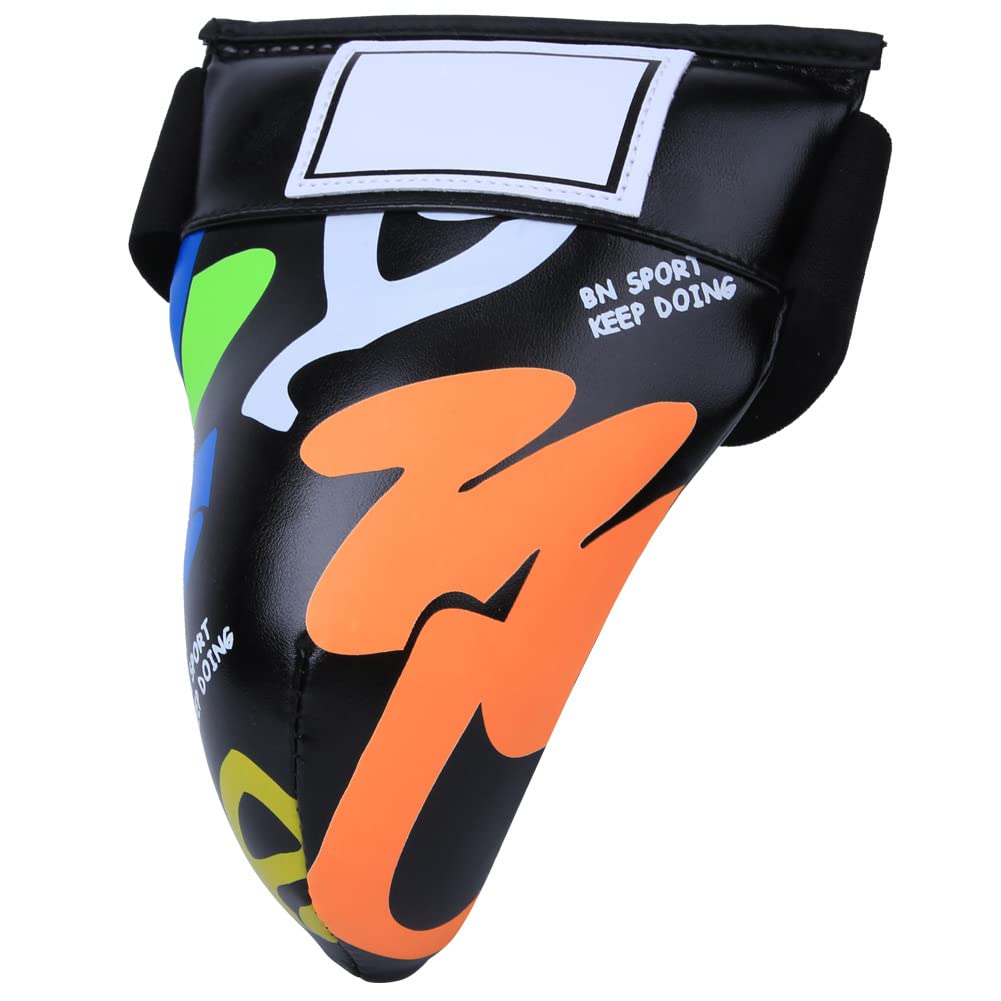 Spyminnpoo Children Groin Protector, Graffiti Jockstrap Groin Guard Gear For Boxing Sanda Taekwondo Muay Thai Training (Black)