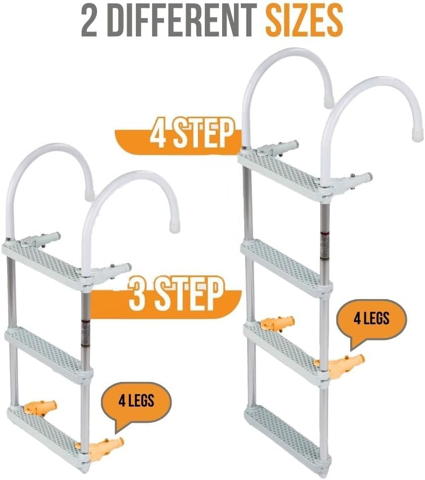 Anchor-Man Folding 3 Step Ladder For Fishing, Heavy-Duty Aluminum Pontoon Boat Ladder With Wide Steps, Ideal For Yacht, Dock, Et
