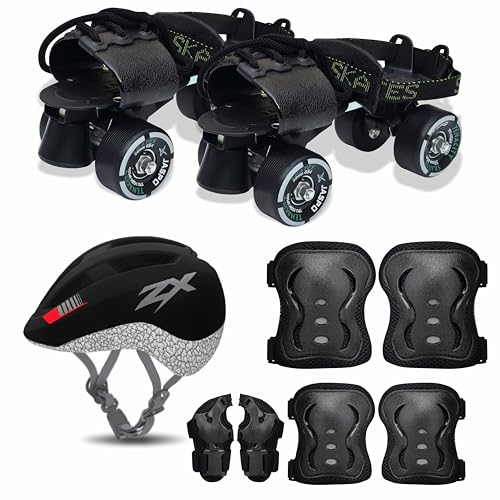 Jaspo Unisex Tenacity Pro Adjustable Senior Outdoor Wheel Roller Skates Combo Suitable For Age Group 6 To 14 Years (Skates+ Helm
