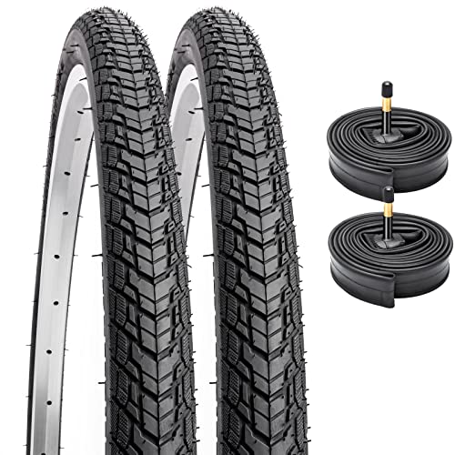 2-Pack 700C Road Bike Tires 700 X 38C (38-622) Plus 2 Pack 700C Bike Tubes 700X3543C Av48Mm Schrader Valve With 2 Rim Strips Com