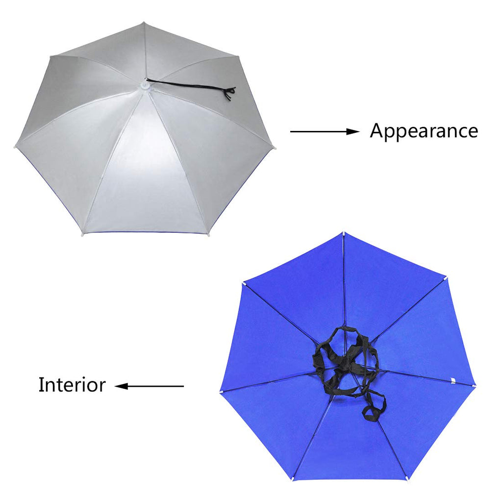 New-Vi Umbrella Hat, 25 Inch Hands Free Umbrella Cap For Adults And Kids, Fishing Golf Gardening Sunshade Outdoor Headwear (Silv