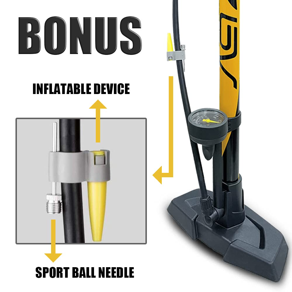 Bv Bicycle Ergonomic Bike Floor Pump With Gauge & Smart Valve Head, 160 Psi, Automatically Reversible Presta And Schrader