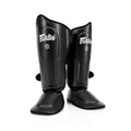 Fairtex SP9 Ultra Ergo Shin Pads | Muay Thai, Kickboxing Shin Guards Made with Syntek Leather (Black, Large)