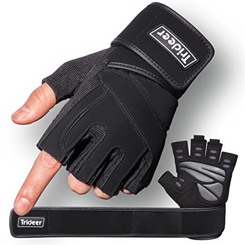 Trideer Padded Workout Gloves For Men - Gym Weight Lifting Gloves With Wrist Wrap Support, Full Palm Protection & Extra Grips Fo