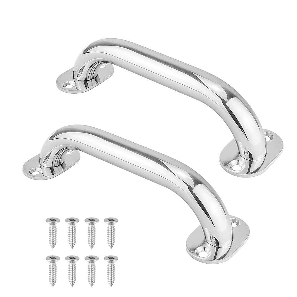 Marine Grab Handle 316 Stainless Steel Boat Handles Grab Polished Handrail,9 Inch Round Marine Handle Hand Rail, Deck Hardware H