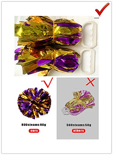Puzine 2Pack 12 Cheerleading Metallic Foil & Plastic Ring Pom Poms Cheerleading Poms (80G) (Blue With Gold)
