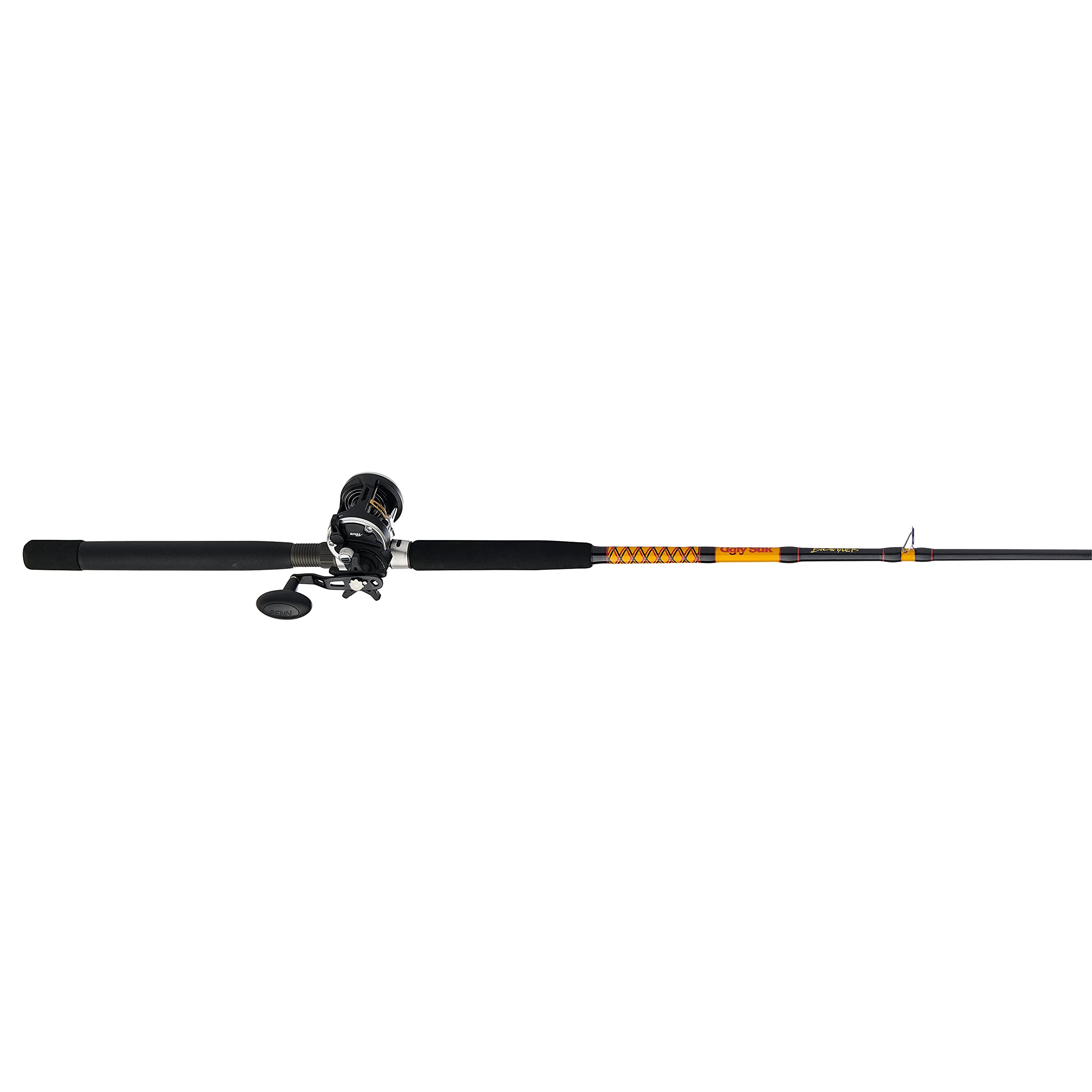 Ugly Stik Bigwater Casting Fishing Rod & Penn Rival Level Wind Conventional Reel Combo, Black/Red/Yellow