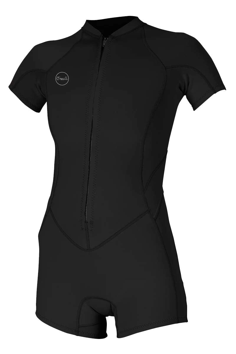 ONeill Wetsuits Womens Bahia 2/1mm Full Zip Short Sleeve Spring, Black/Black/Black, Size 8