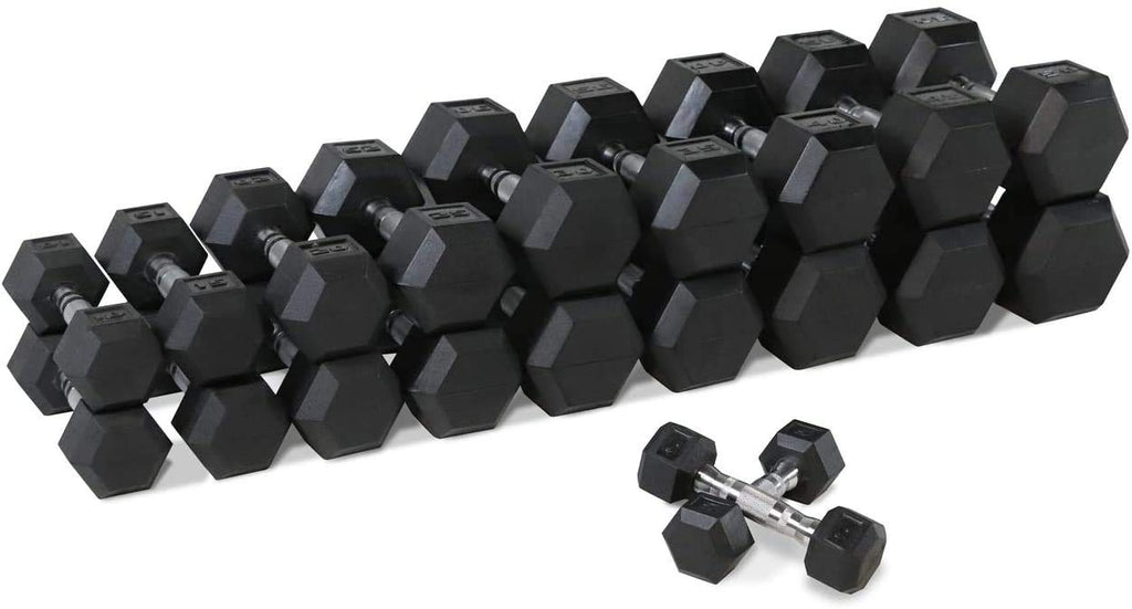 Wf Athletic Supply Rubber Coated Hex Dumbbell Set, Multiple Choices Available - Dumbbells With Rack Stand And Mat, Or Dumbbells 