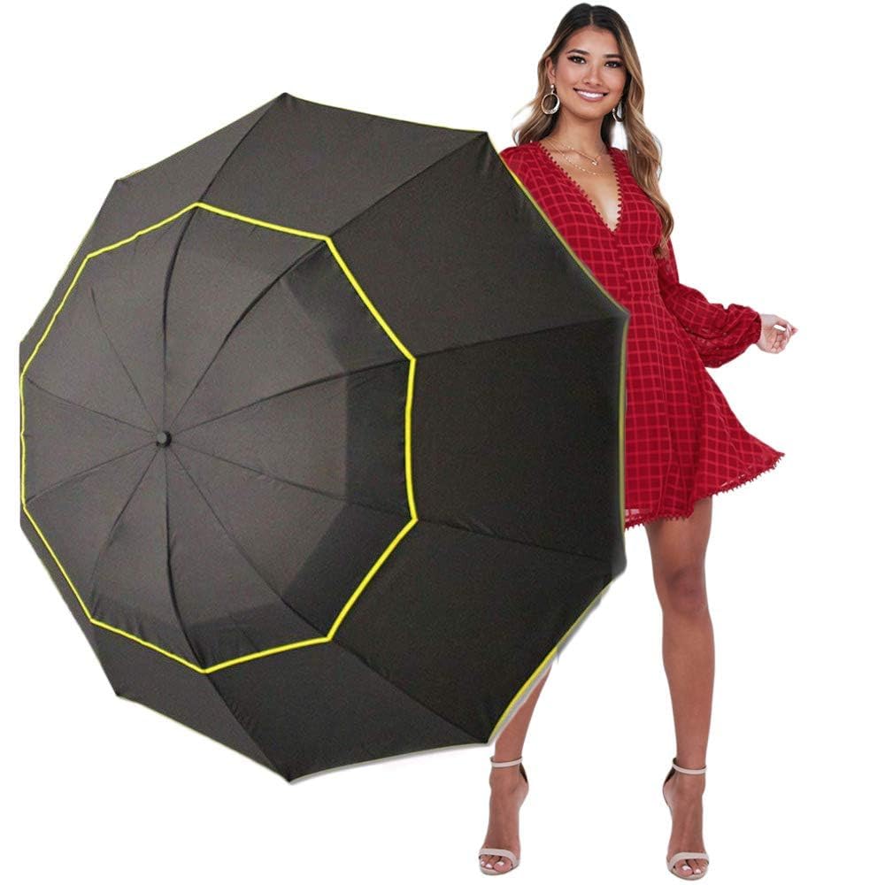 Kalolary 62 Inch Extra Oversize Large Compact Golf Umbrella,Double Canopy Vented Windproof Waterproof Stick Umbrellas For Women