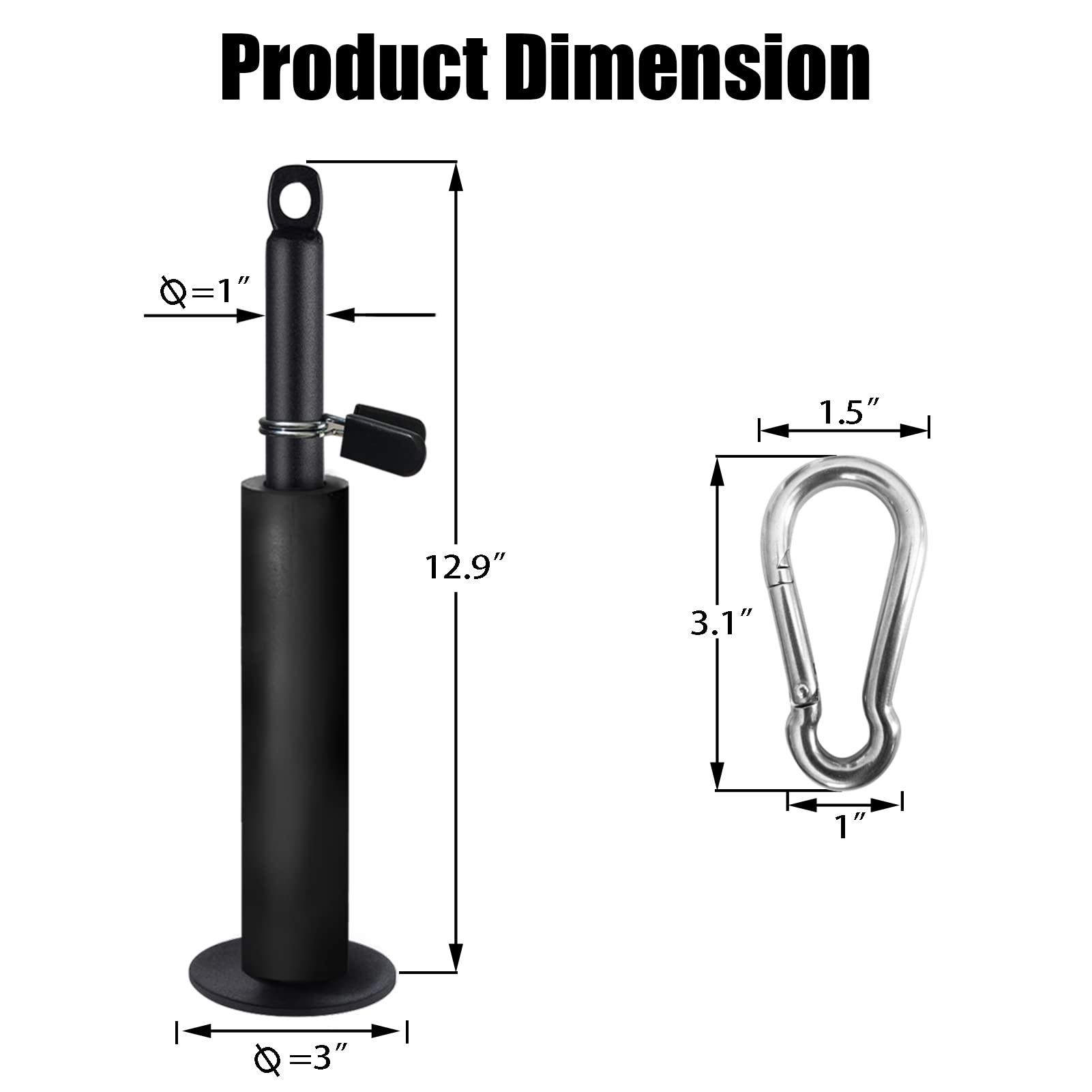 Sertt Loading Pin With Heavy-Duty Carabiner, Pulley Cable Machine System Attachment Weight Pin Fit 1 Inch Standard And 2 Inch Ol