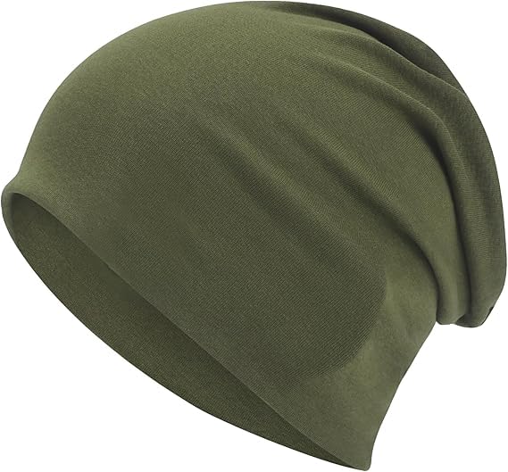 Paropkar Cotton Slouchy Beanie Hats For Men Women Stretchy Skull Cap, Chemo Headwear Caps, Lightweight Hat (Olive)