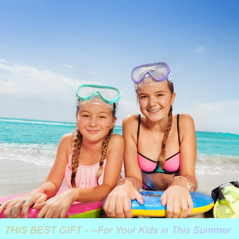 Kids Snorkel Swim Mask, Child Diving Mask Anti-Fog Swim Goggles With Nose Cover For Snorkeling Diving Swimming (Aqua)