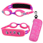 RUIGAO Kids Swim Goggles Age 2-6, Toddler Goggles No Hair Pull,UV Protection/Anti Fog/Padded HeadBand (1PK Kids -Pink Fish)