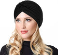 Run India Polyester Stretch Turbans Head Beanie Cover Twisted Pleated Headwrap Hair Cover Beanie Hats For Women Girls (Black), F