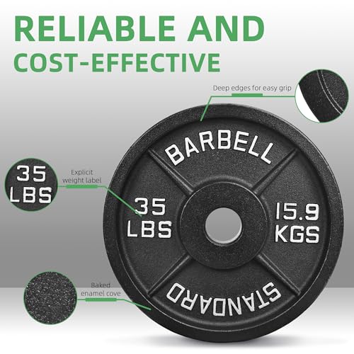 Fitvids Olympic Cast Iron 2-Inch Weight Plate for Strength Training & Weightlifting, Multiple Weights Available, 35LB (Pair)