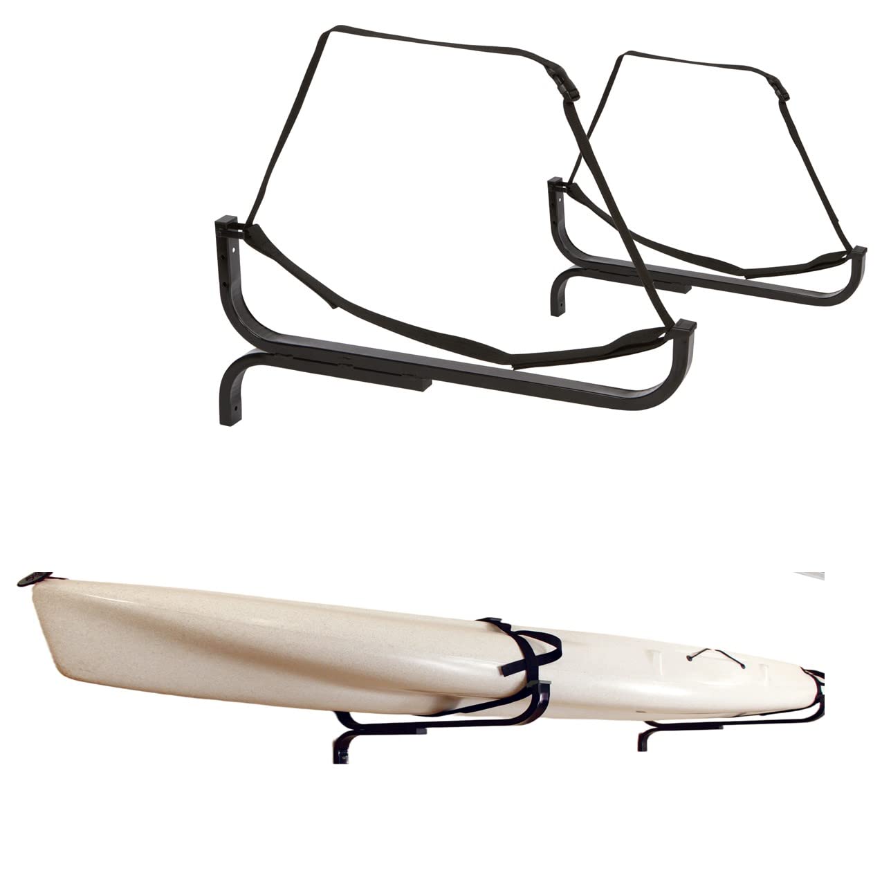 Suspenz Kayak Storage Rack, Wall Mount, Black Powder-Coated Steel, Canoe Hooks, Ideal For Storing Canoes, Large Kayaks, Paddle B