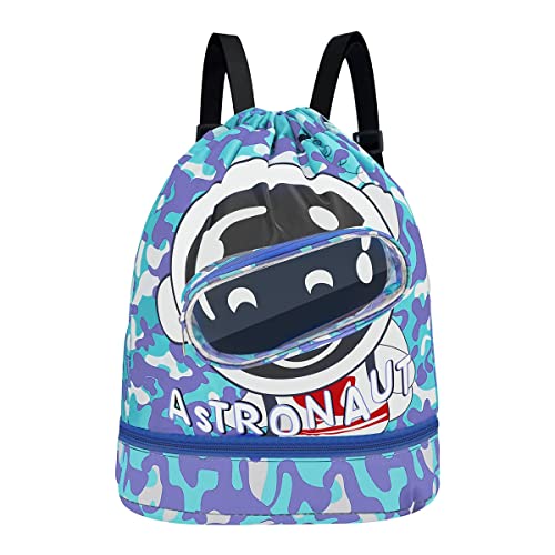 Palay Swimming Bag For Kids Cartoon Print Shoulder Bag Large Capacity Backpack For Boys Girls Wet Dry Separation Beach Storage C