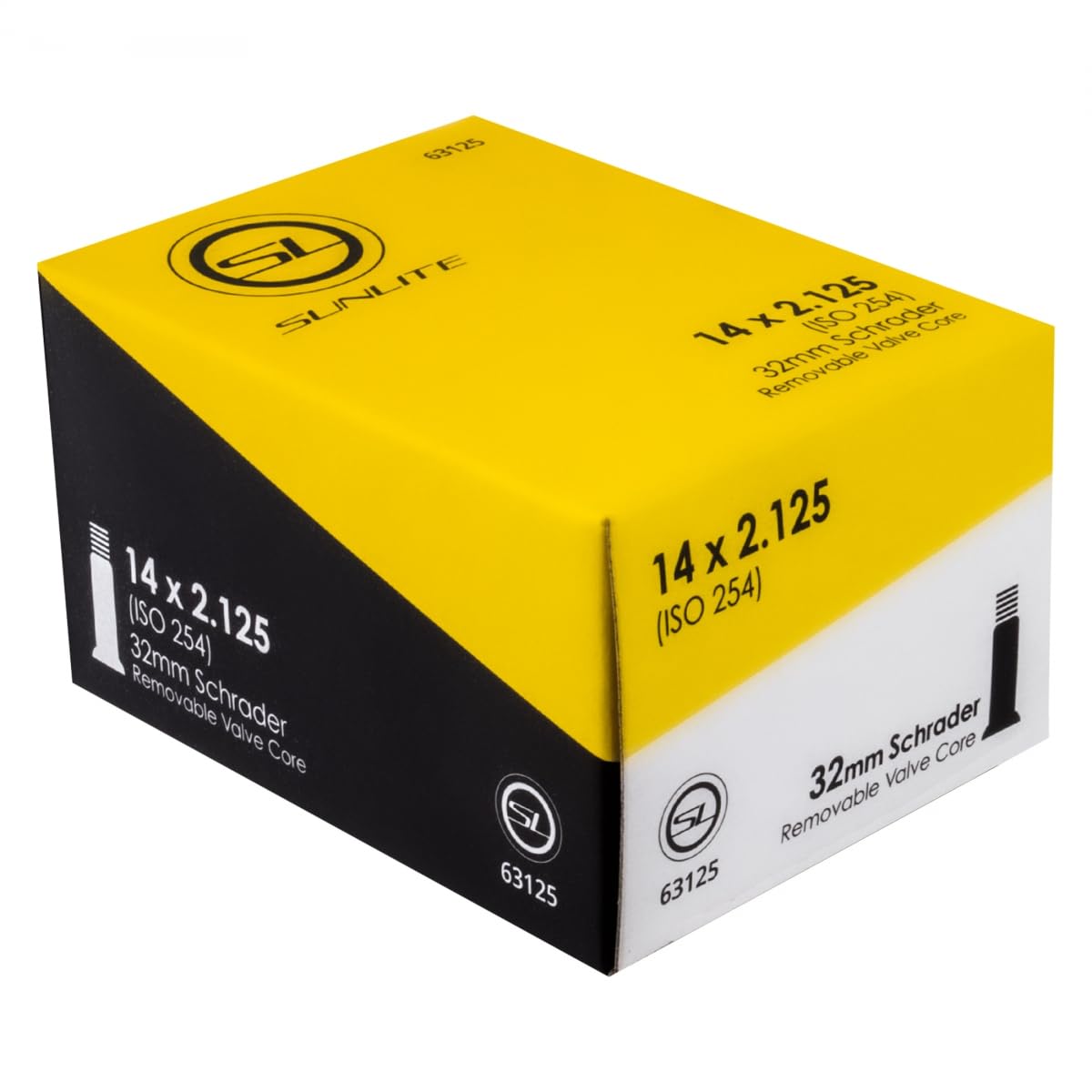 Sunlite Standard Schrader Valve Tubes, 14 x 2.125 / 32mm Valve, Black