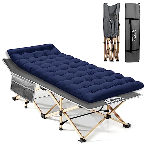 Araer Camping Cot, Portable Folding Outdoor Bed With Mattress Carry Bag, Heavy Duty Sleeping Cots For Adults Kids Travel Camp Be