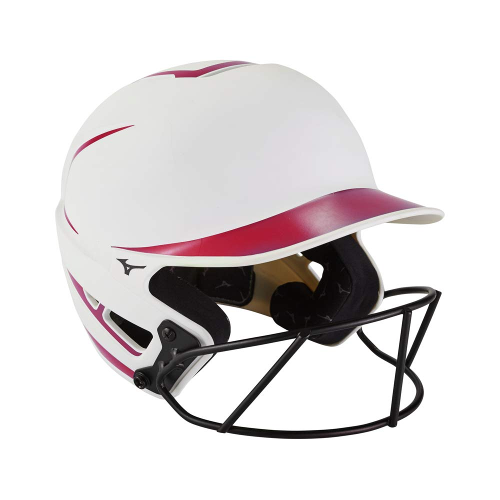 Mizuno F6 Youth Fastpitch Softball Batting Helmet with Mask, WHITE-RED, Youth One Size