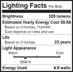 6 Pack 40 Watt Candelabra Bulbs 5W Dimmable Candelabra Led Bulbs C37 E12 Base 325 Lumens,120A Beam Angle 3000K Soft White Led Ca