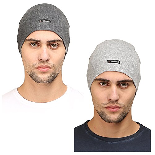 Fabseasons Men Cotton Skull Cap,Ideal For All Summer & Winters. Can Be Used Under Helmet. Combo Pack Of 2 (Gray,Darkgray)