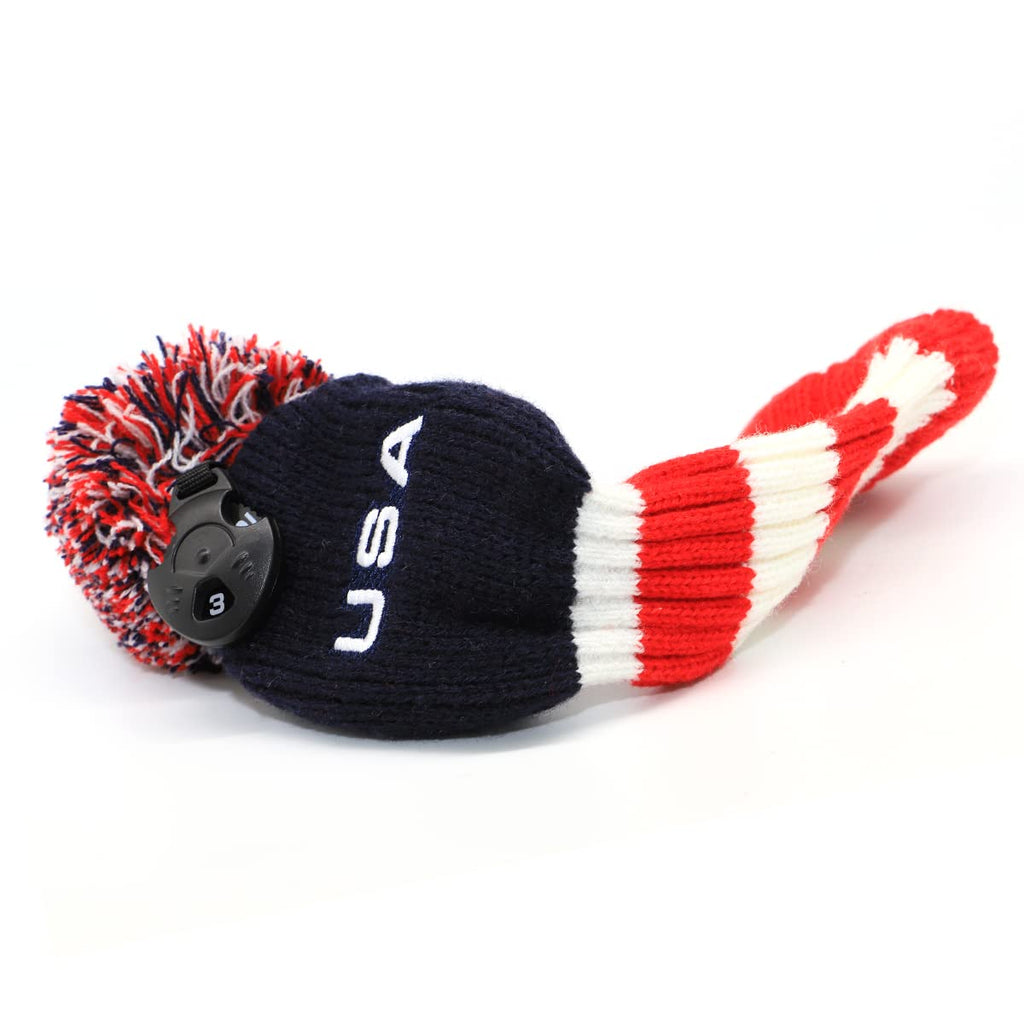 Golf 4 Hybrid Head Cover Headcover Knit Knitted Pom Pom Usa Rescue Hybrids Utility Ut Club Headcover For Hybrids With Adjustable
