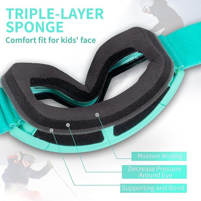 Freela 2 Pack Kids Ski Goggles 4-6 10-12 8-12 6-14, Pink&Green Skiing Snowboarding Snowmobile Winter Snow Glasses, Anti Fog UV P