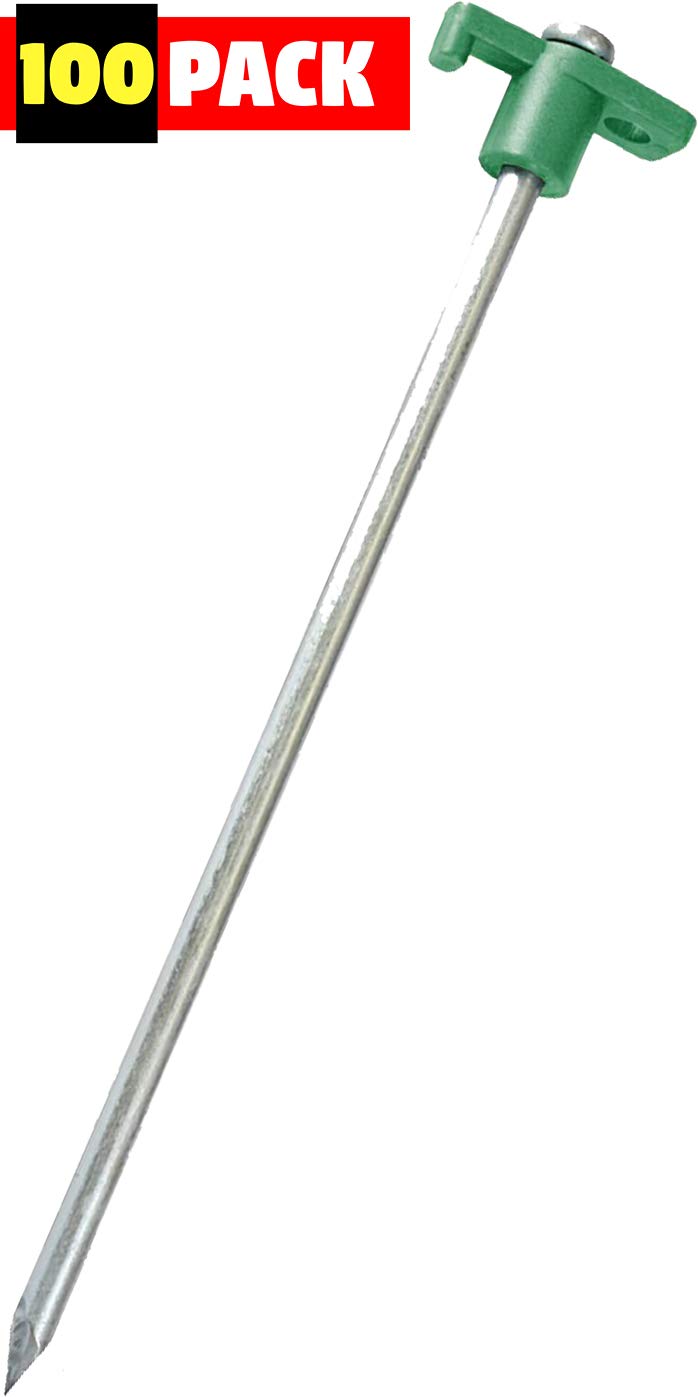 Tent Pegs Stakes T-Top Rubber Top With Heavy Duty Steel Nail Ground Spikes 10'' Long 100-Pack