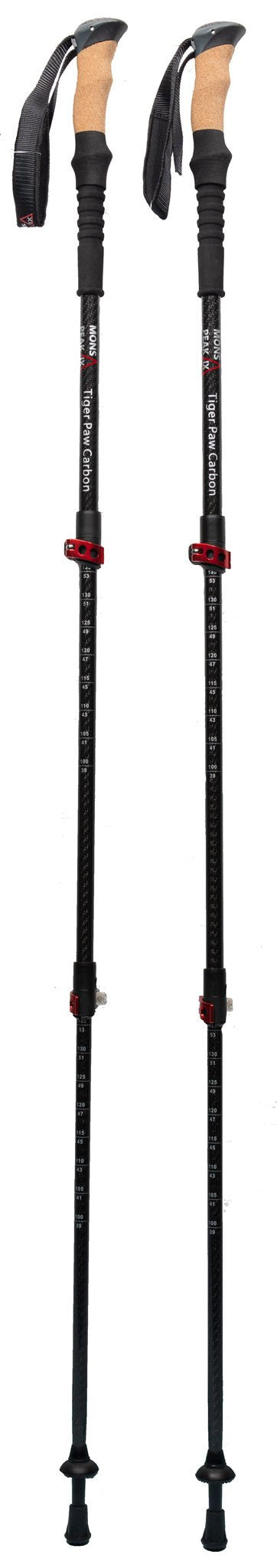 Mons Peak Ix Tiger Paw Carbon Trekking Poles, Black, Adjustable Height