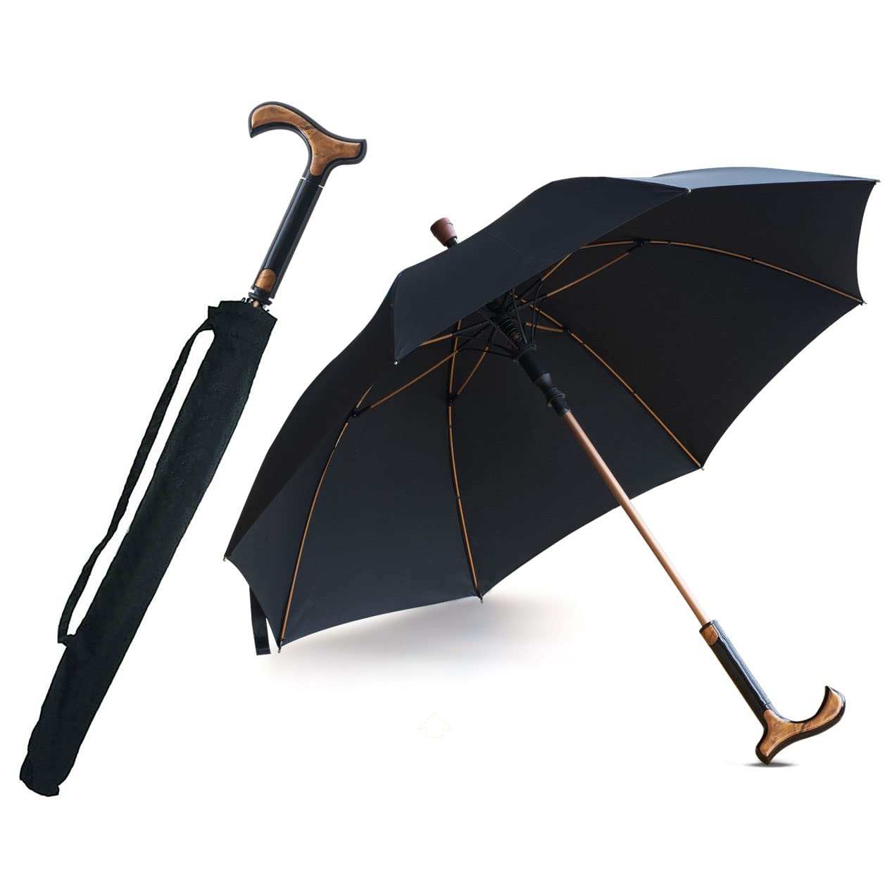 Wrzbest Stick 2-in-1,Self Defense Cane Umbrella Man, Auto Open Long Handle, Large Detachable Sturdy Walking Stick Man Crutch Umb